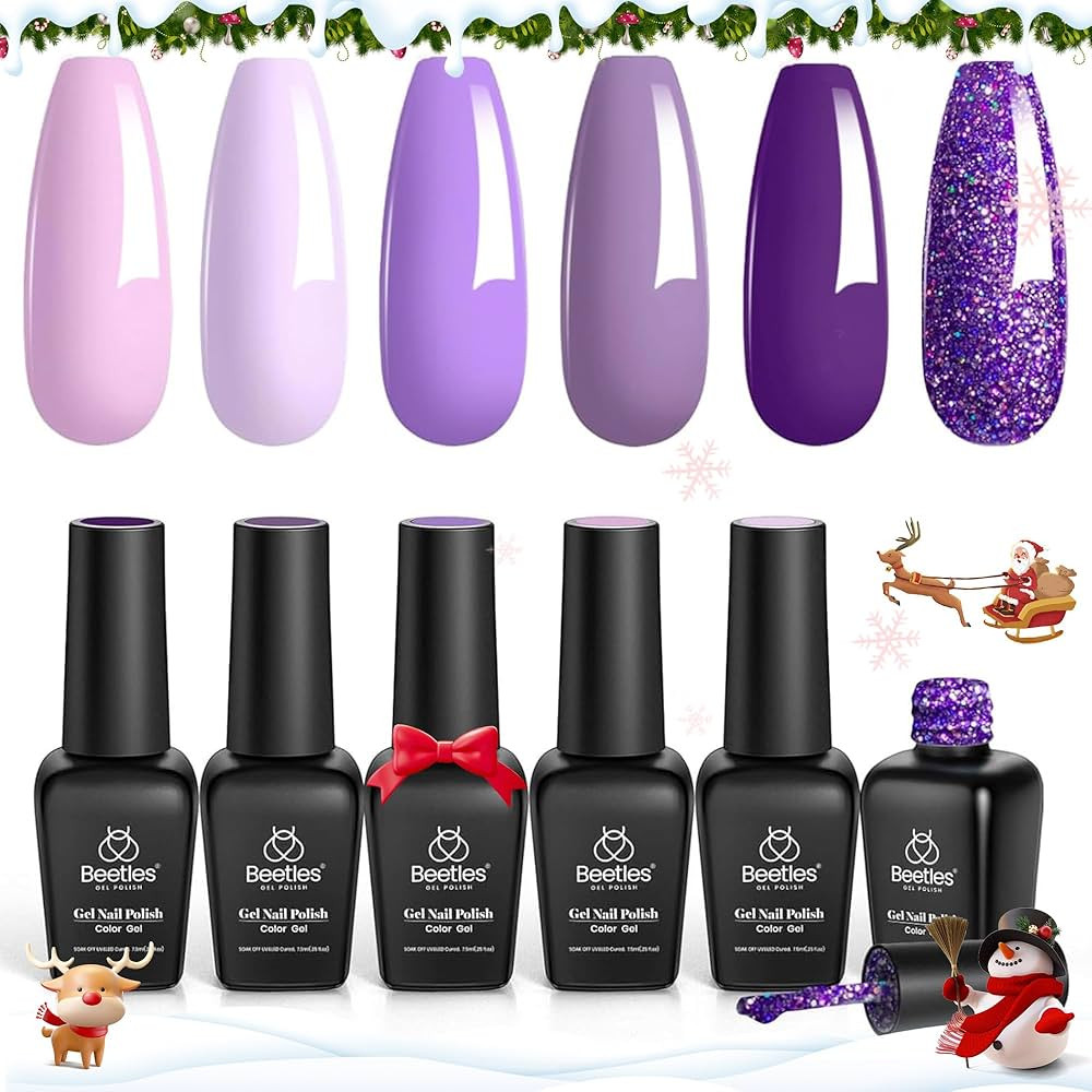 Beetles Purple Gel Nail Polish Set, 6 Colors Winter Gel Polish Purple Glitter Pastel Pink lavende... | Amazon (US)