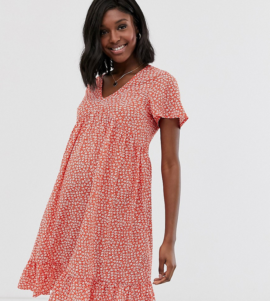 New Look Maternity smock dress in red ditsy floral | ASOS (Global)