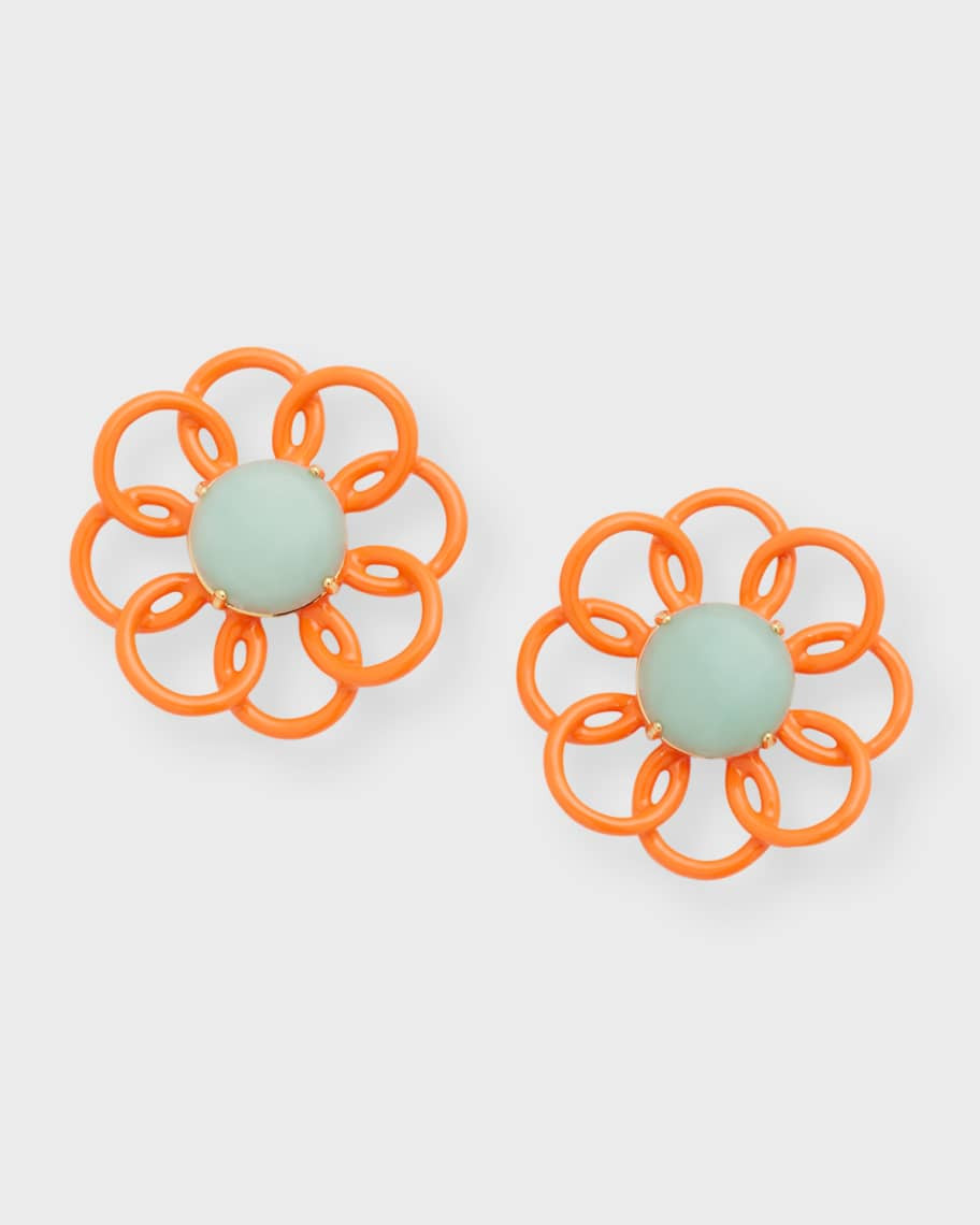 Papaya Marigold Flower Button Earrings | Neiman Marcus
