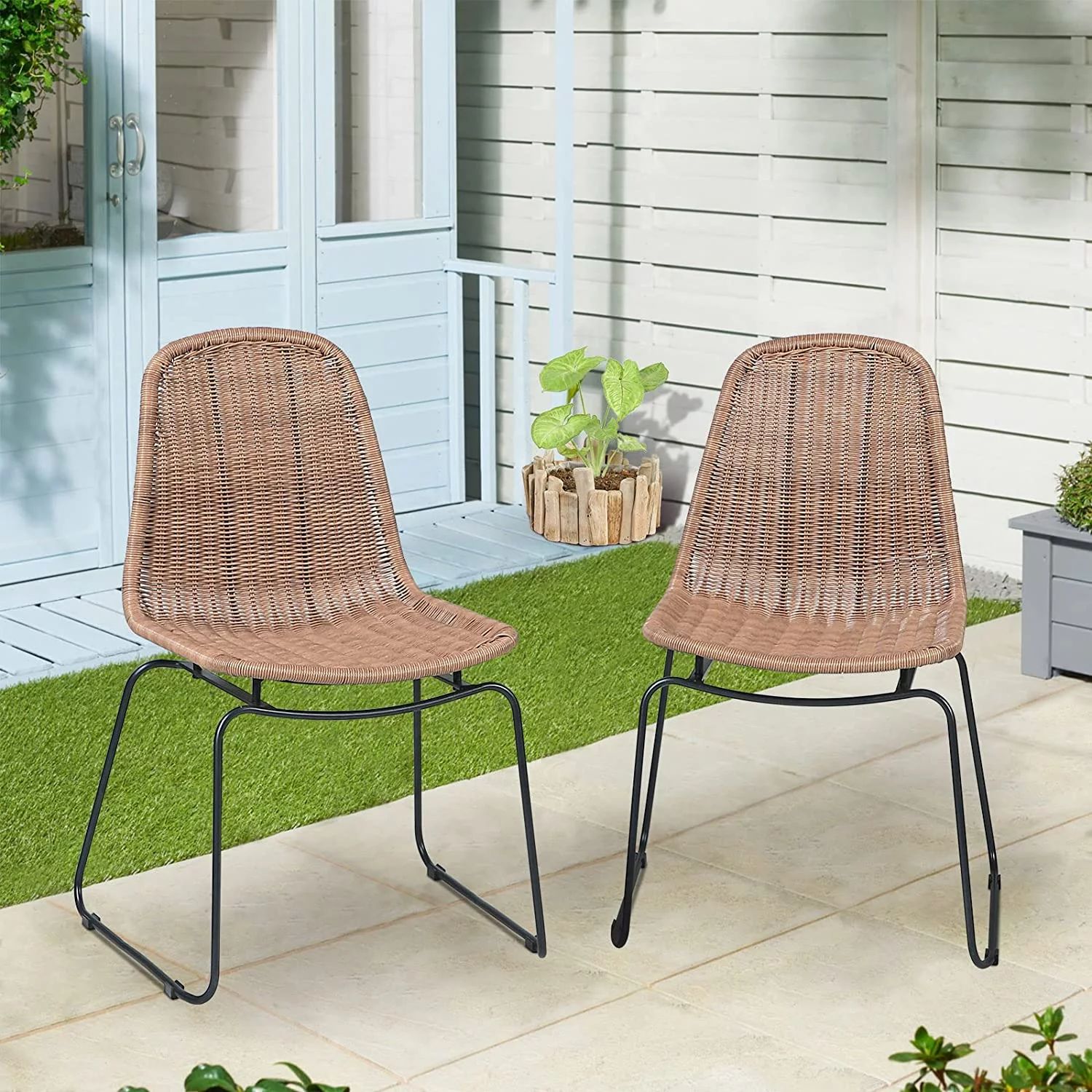 Outdoor Wicker Chairs, Patio Dining Chair, Rattan Armless Chairs with Curved Back, Indoor/Outdoor... | Walmart (US)