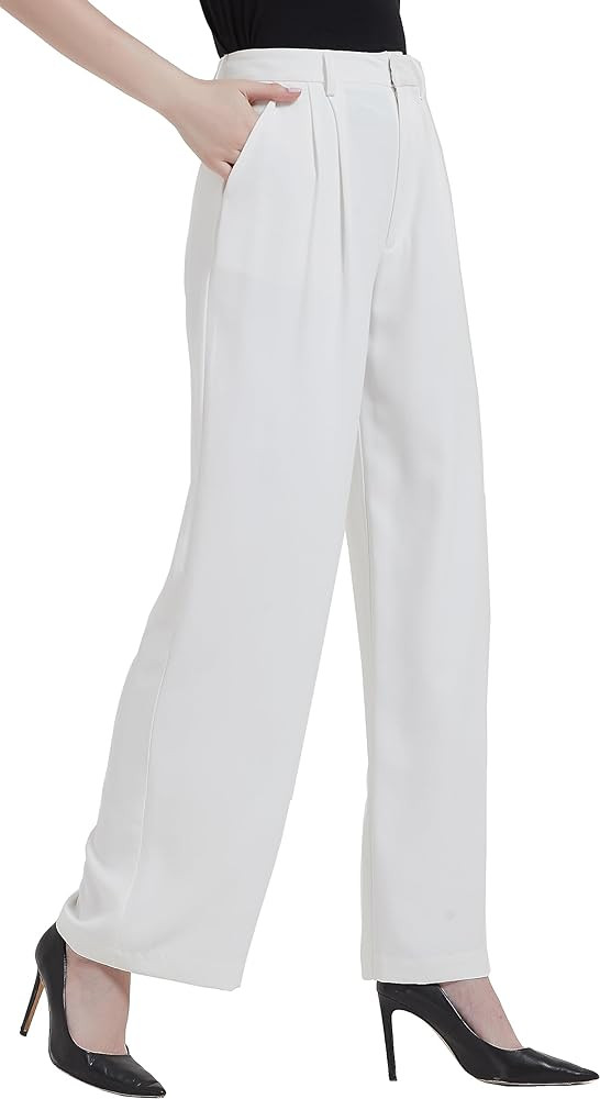 Tronjori Women High Waist Casual Straight Leg Long Business Work Suit Dress Pants Wide Leg Trouse... | Amazon (US)