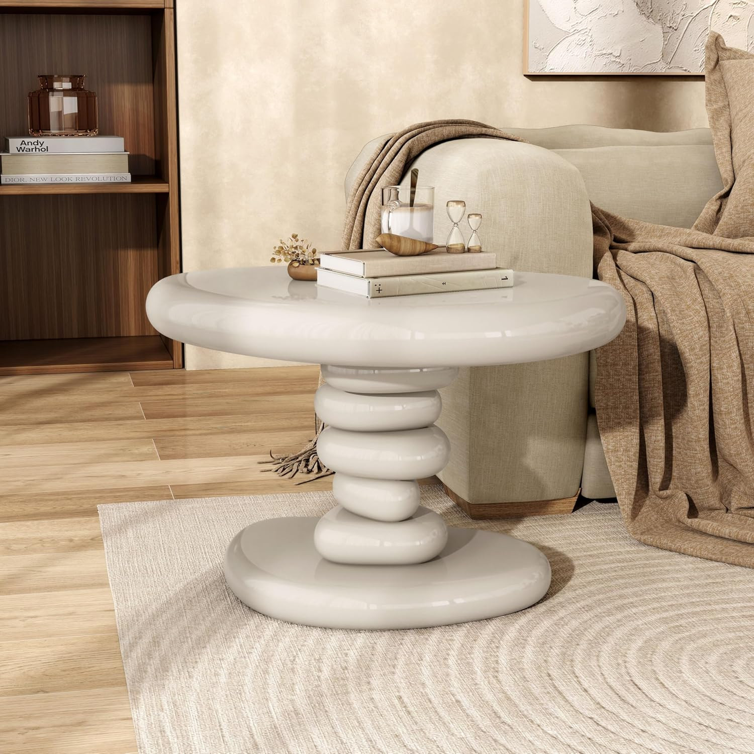 24/7 Shop at Home Kavren Modern 22-inch Oval Glossy Pedestal End Table, Stone Shape Living Room F... | Amazon (US)