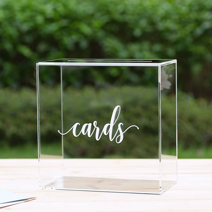 UNIQOOO Clear Acrylic Card Box w/Slot, Thick DIY Wedding Box Blank White Print, Large 10x10x5.5 i... | Amazon (US)