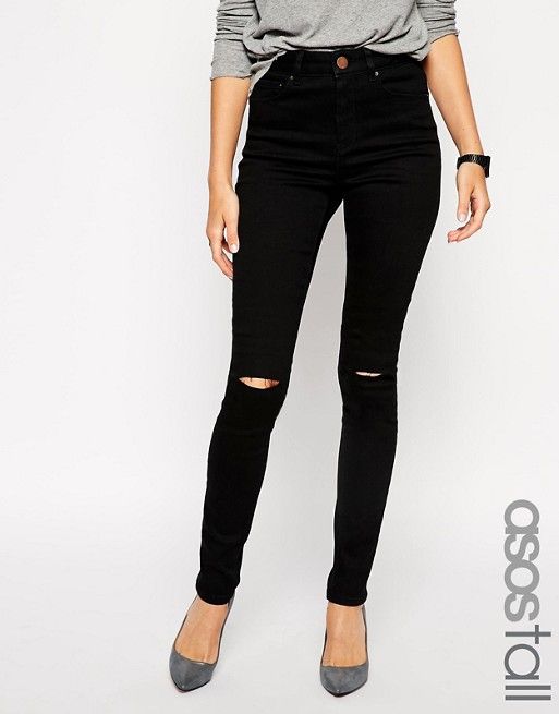 ASOS TALL – Ridley – Skinny Jeans mit hoher Taille und Knierissen | Asos DE