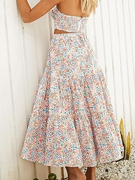 ANRABESS Women’s Summer Boho Elastic Waist Pleated A-Line Flowy Swing Tiered Long Beach Skirt D... | Amazon (US)