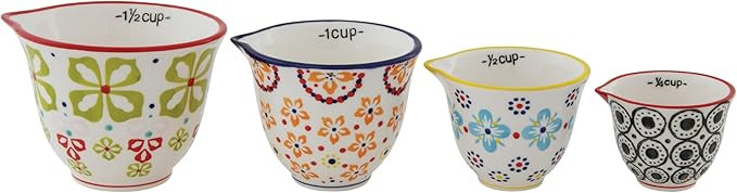 Creative Co-Op Floral Hand Stamped Stoneware Measuring Cups (Set of 4 Sizes/Designs) | Amazon (US)