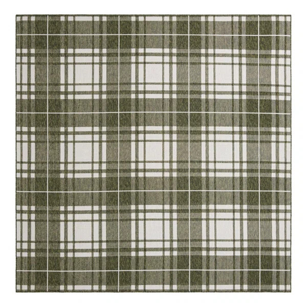Tatasha Plaid Power Loom Polypropylene Plastic Indoor/Outdoor Area Rug in White/Green | Wayfair North America