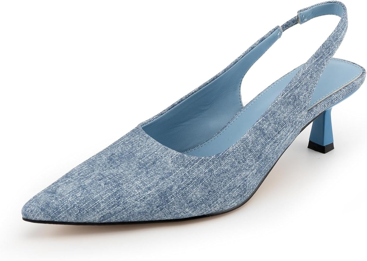 heelchic Women‘s Kitten Pumps Heels, Low Heels Comfortable Slingback Dress Shoes for Women | Amazon (US)