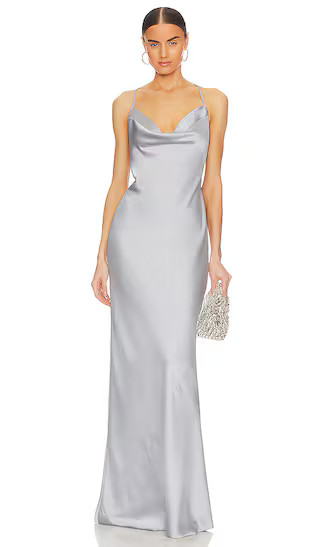 Cross Back Bias Gown in Silver | Revolve Clothing (Global)