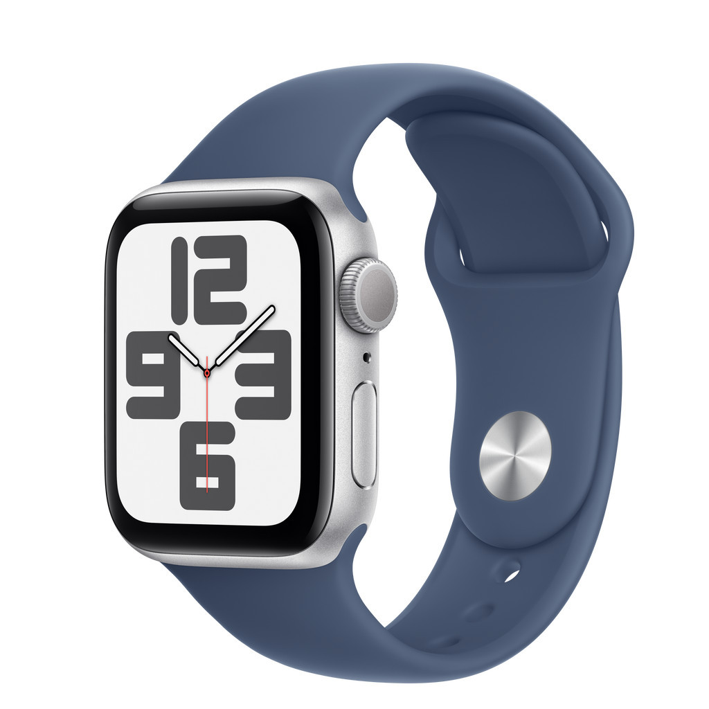 Apple Watch SE GPS 40mm Silver Aluminum Case with Denim Sport Band - M/L | Apple (US)