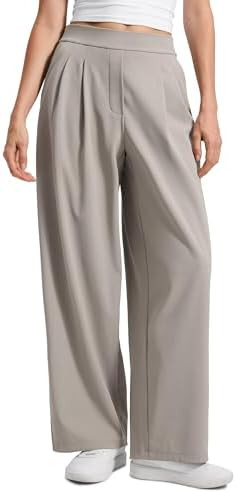 CRZ YOGA 4-Way Stretch Wide Leg Work Pants for Women 29" - Bussiness Casual Trousers with Pockets | Amazon (US)