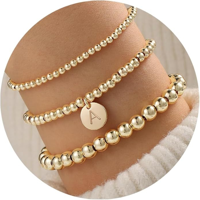 Turandoss Gold Bracelets for Women Gifts - Dainty 14K Gold Plated Stackable Beaded Bracelets for ... | Amazon (US)