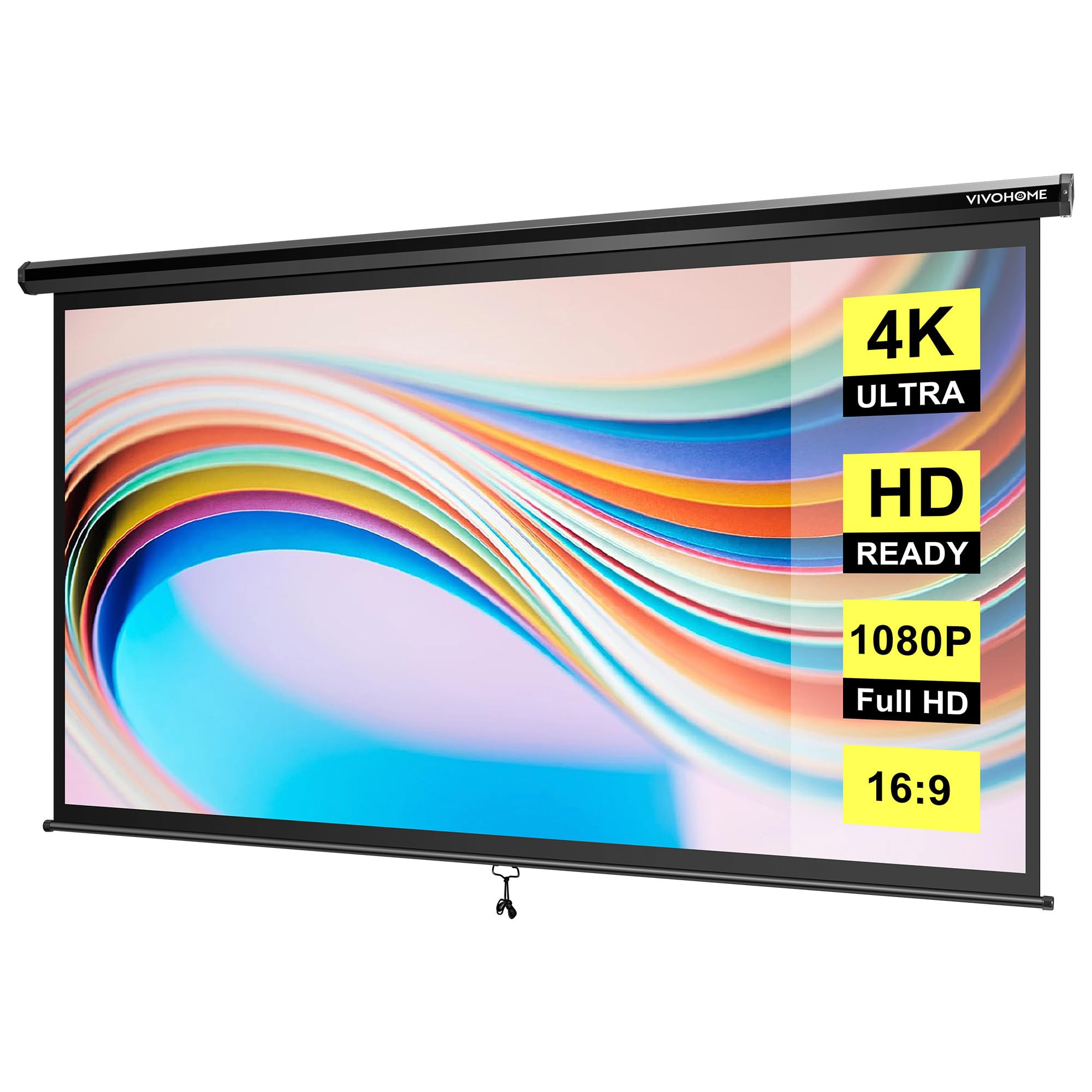 VIVOHOME Projector Screen Pull Down, 16:9 80 Inch Retractable Projection Screen, HD 4K Manual Pul... | Amazon (US)