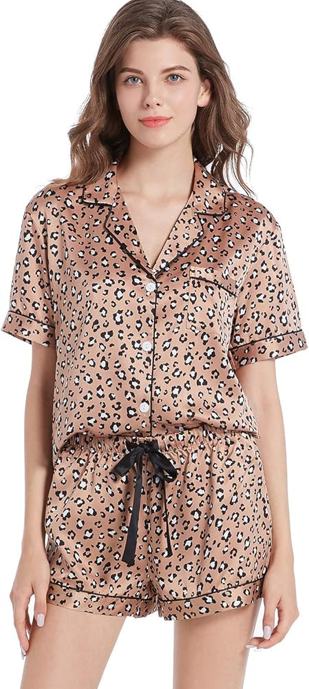 Serenedelicacy Women's Satin Pajama Set 2-Piece Sleepwear Loungewear Button Down Short Sleeve PJ ... | Amazon (US)