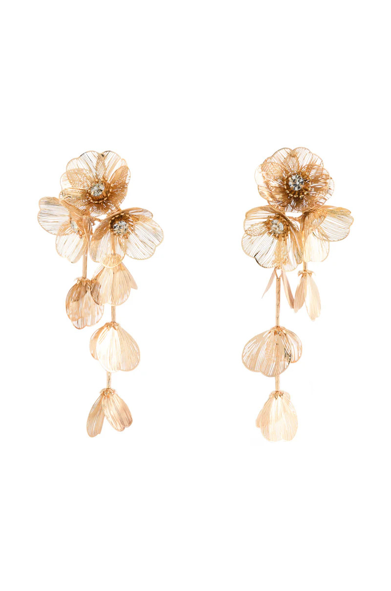 PRETTY LADY EMBELLISHED DANGLE EARRINGS IN GOLD | AKIRA