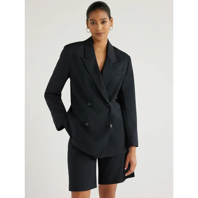 Scoop Women's Oversized Slouchy Double Breasted Blazer, Sizes XS-XXL - Walmart.com | Walmart (US)