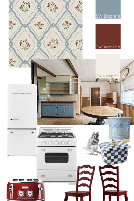 Inspiration for a cottage blue kitchen with retro appliances and charming blue cabinets 

#LTKhome #LTKsalealert