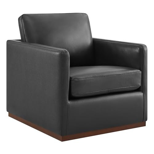 CHITA Genuine Leather Swivel Accent Chair, FSC Certified Mid Century Modern Arm Chair for Living Room and Bedroom, Fully Assembled, Black | Amazon (US)