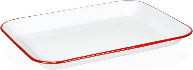 Red Co. 13.5” x 10” Enamelware Metal Classic 1.6-Quart Rectangular Serving Tray, Solid White/... | Amazon (US)