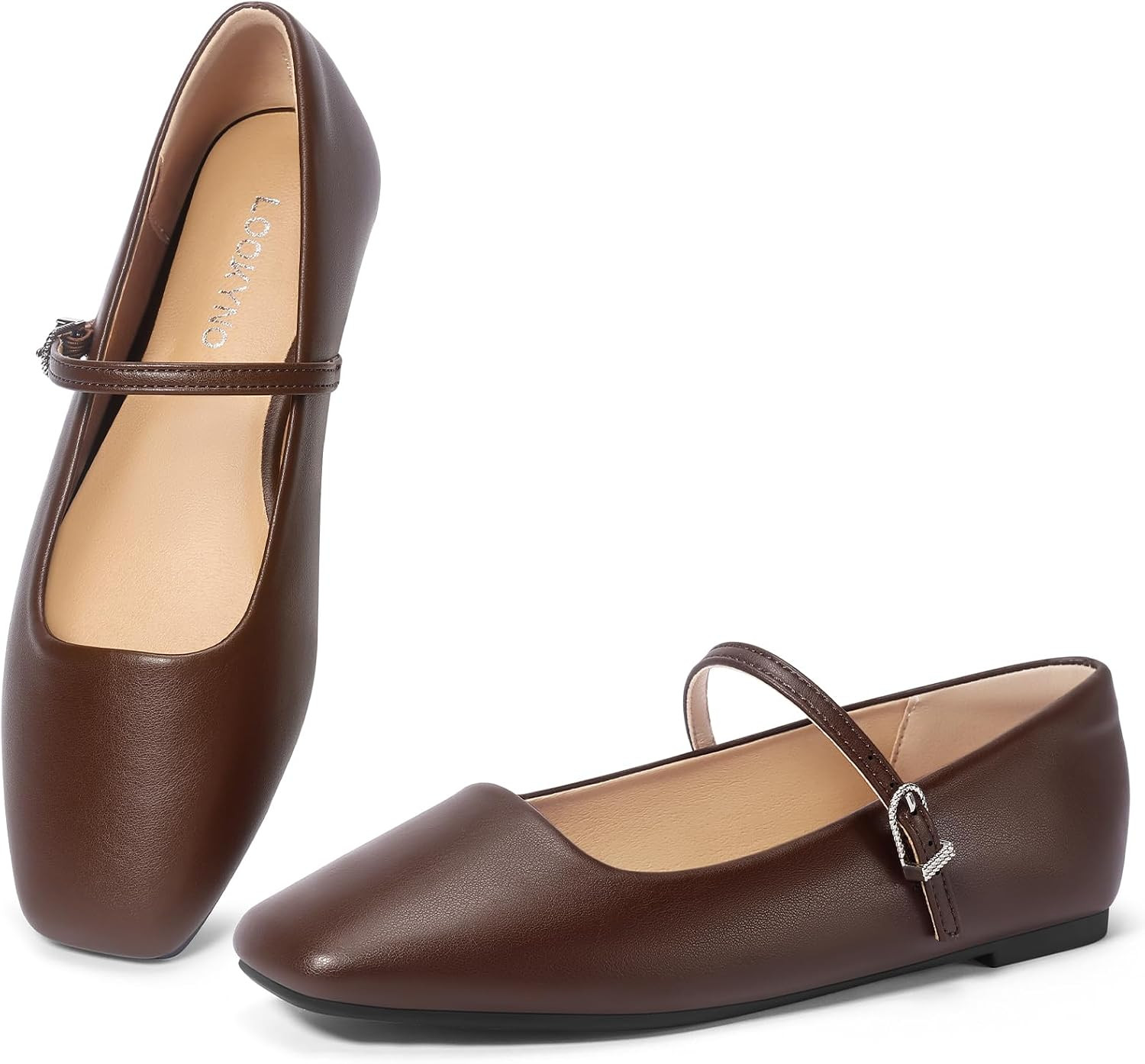 Womens Mary Jane Flats Closed Toe Buckle Strap Square Toe Ballet Flats | Amazon (US)