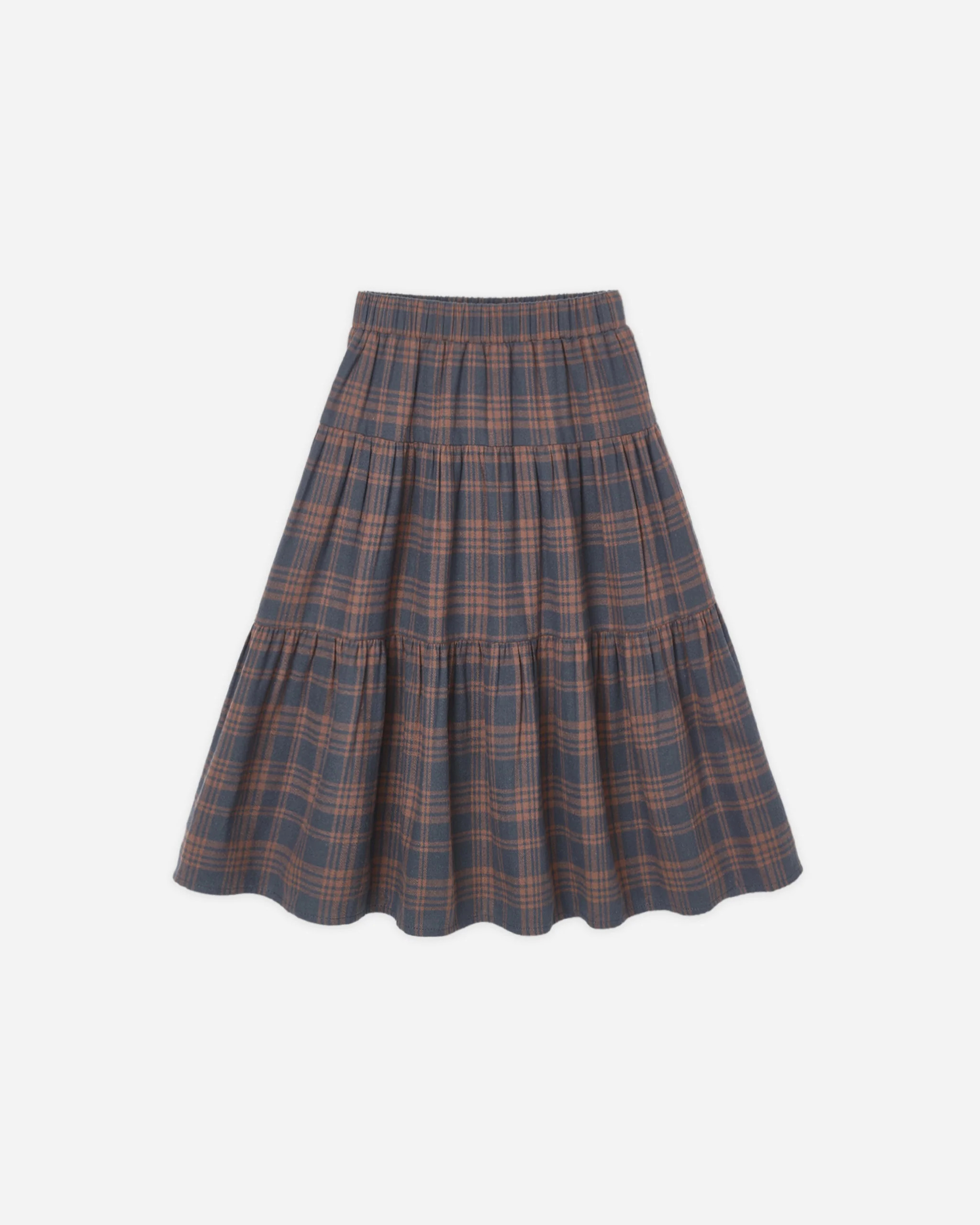 Tiered Midi Skirt Midnight Plaid | Rylee + Cru