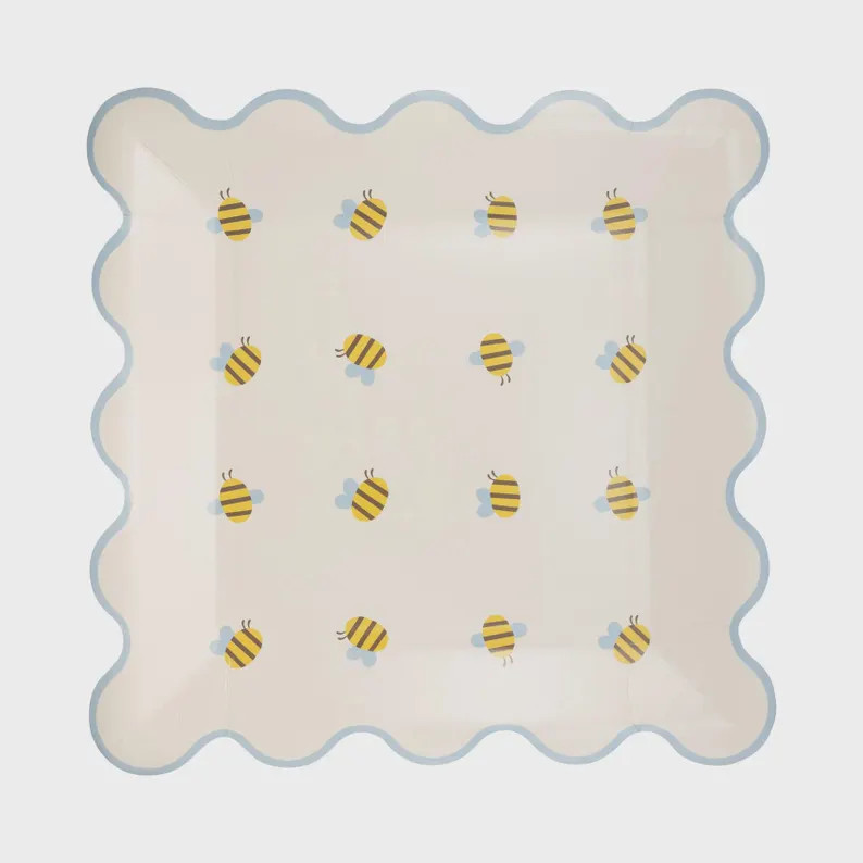 Bee Themed Scalloped Paper Plates | Baby Shower, Engagement Party Supplies | Etsy (US)