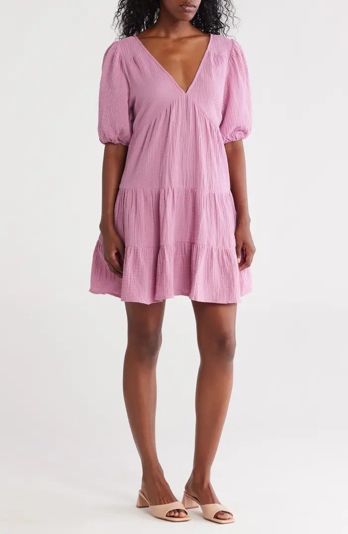 Lovestitch Puff Sleeve Cotton Babydoll Minidress | Nordstromrack | Nordstrom Rack