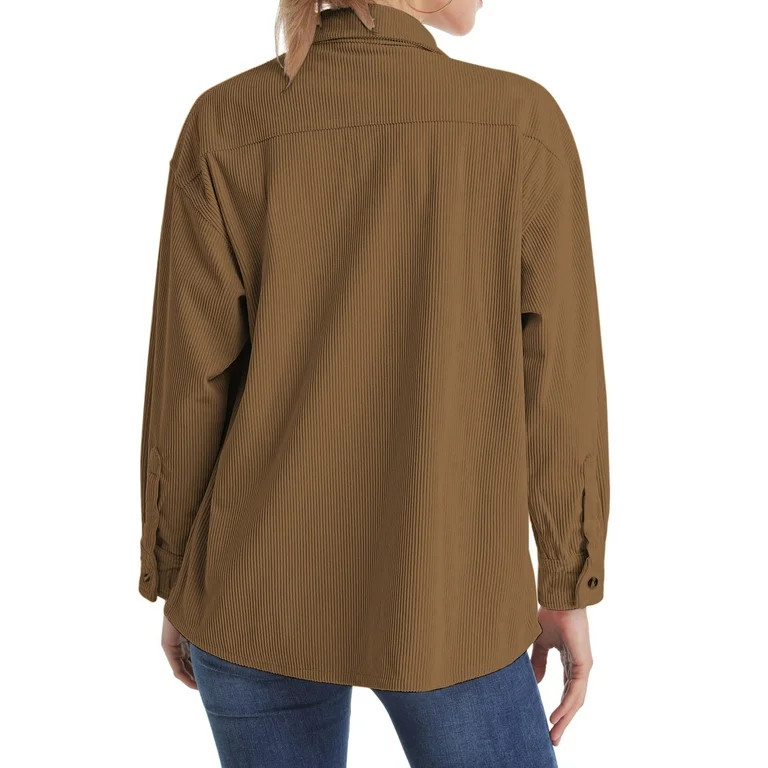 Fantaslook Women Corduroy Shirts Shacket Jacket Casual Long Sleeve Button Down Blouses Tops | Walmart (US)
