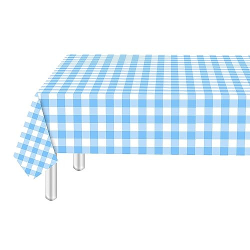 sunepany 6 Pcs Light Blue Gingham Tablecloth 54 × 108 Inches Light Blue and White Checkered Table Cloth Disposable Plastic Blue Plaid Rectangular Tablecloth for Outdoor Picnic,Birthday,Party | Amazon (US)