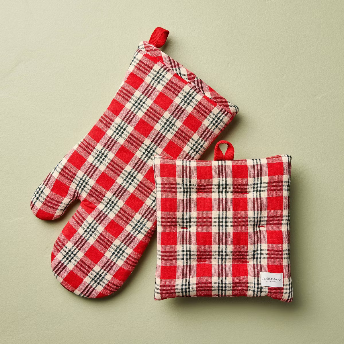 2pc Oven Mitten and Potholder Set Red/Natural Plaid - Hearth & Hand™ with Magnolia | Target