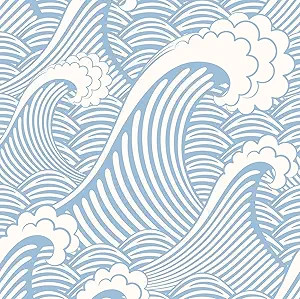 Blooming Wall CPS030 Peel&Stick Handpainting Seamless Blue White Waves Sea Sprays Self-Adhesive P... | Amazon (US)