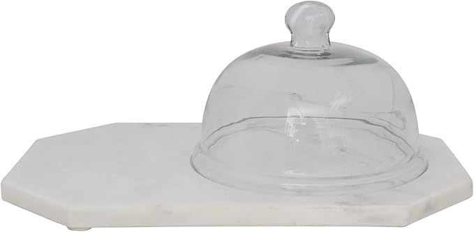 Bloomingville White Marble Serving Glass Cloche Tray, 15" L x 10" W x 6" H | Amazon (US)
