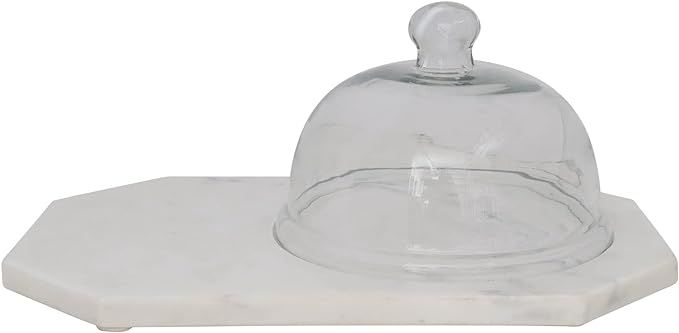 Bloomingville White Marble Serving Glass Cloche Tray, 15" L x 10" W x 6" H | Amazon (US)