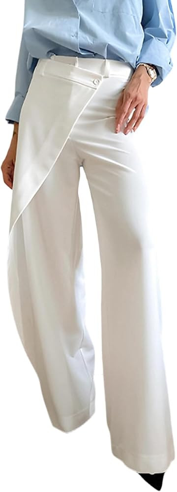 Geulis Womens Wrap Dress Pants Asymmetrical High Waisted Wide Leg Trousers | Amazon (US)