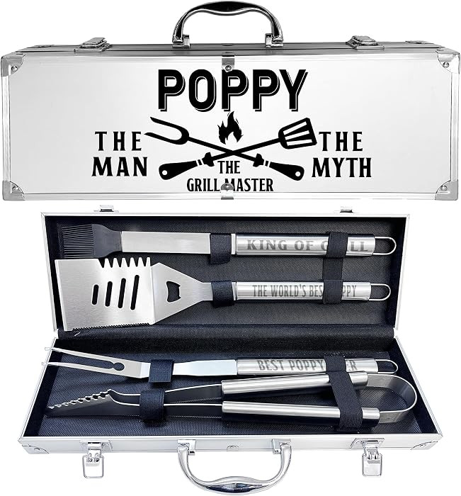 Poppy Gifts, Poppy Gifts for Grandpa from Grandkids Fathers Day Heavy Duty Grilling Accessories Kit for Backyard BBQ, Thick Stainless Steel Grill Utensils with Non-Slip Handle Tool for Man on Birthday | Amazon (US)