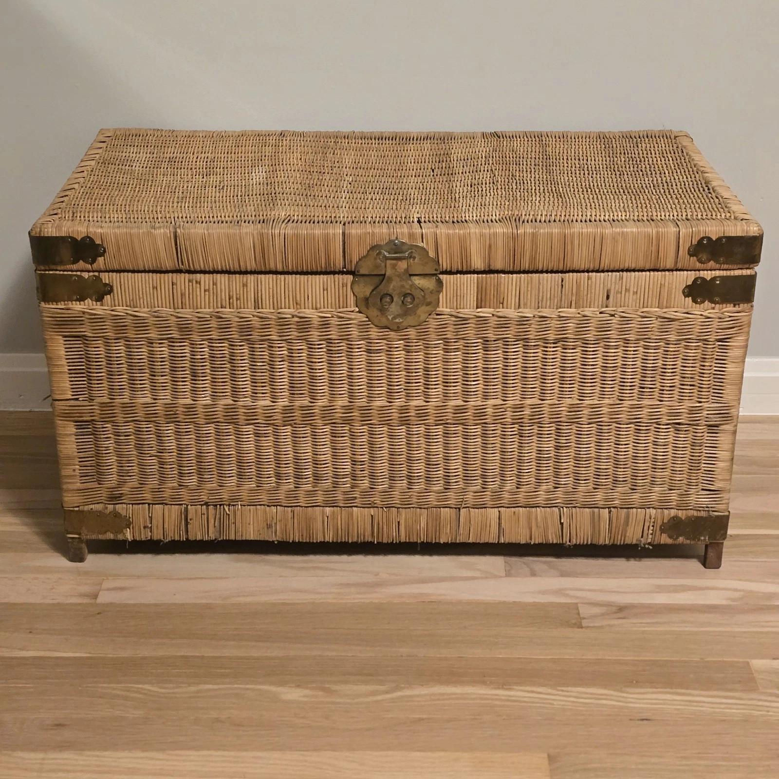 Vintage Wicker Chinoiserie Storage Trunk with Brass Hardware | eBay | eBay US