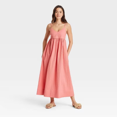 Women's Seersucker Maxi A-Line Dress - A New Day™ Coral M | Target