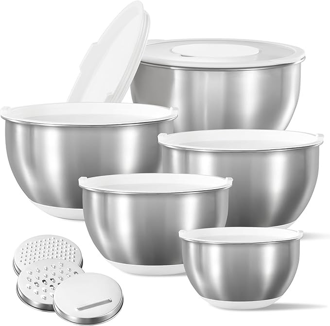 CAROTE Stainless Steel Mixing Bowls with Lids Set,12 Pcs Nesting Bowls Clear Airtight Lids 3 Grat... | Amazon (US)