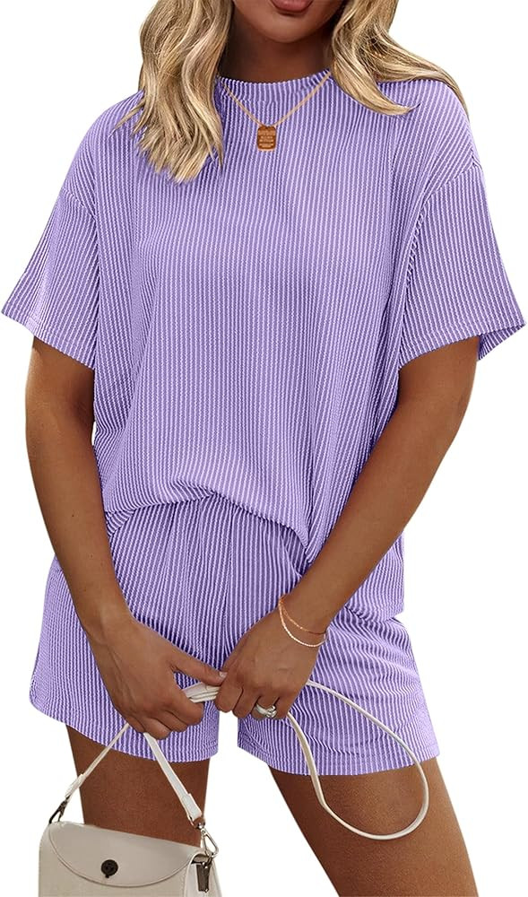 Ekouaer Womens Pajama Sets Short Sleeve Lounge Sets 2 Piece Pjs Tops and Shorts Outfits Matching ... | Amazon (US)