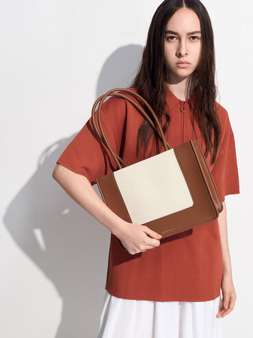 Tan Daylla Canvas Tote Bag | CHARLES & KEITH | Charles & Keith US