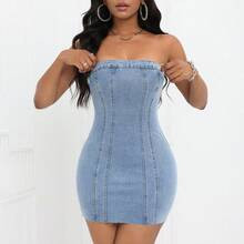 Women Strapless Denim Dress Music Festival Style | SHEIN
