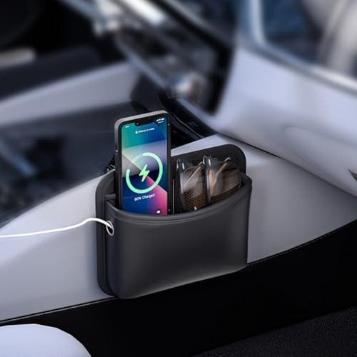 Cartisen Car Seat Side Pocket Organizer - PU Leather Auto Door Console Mini Storage Bag for Keys, Phone, Sunglasses, Registration, and Documents (Black) | Amazon (US)