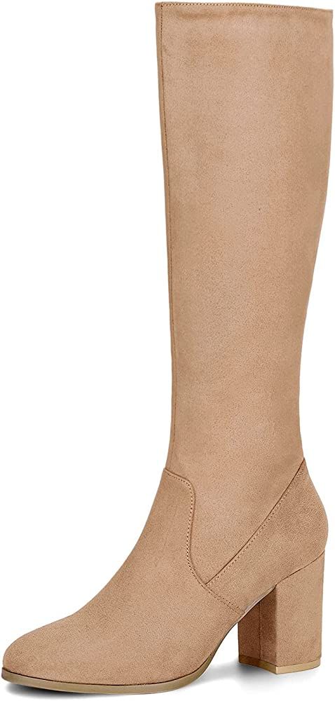 Allegra K Women's Side Zipper Chunky Heel Knee High Boots | Amazon (US)