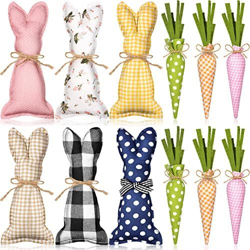 12 Pieces Stuffed Fabric Bunnies Easter Table Top Rustic Farmhouse Decor Plush Carrot Bunny Decor Ra | Amazon (US)
