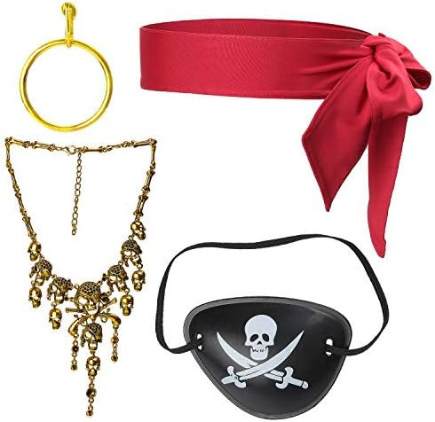 Beelittle Captain Pirate Costume Accessories Set Red Headband Pirate Skull Eye Patch Gold Earrrin... | Amazon (US)