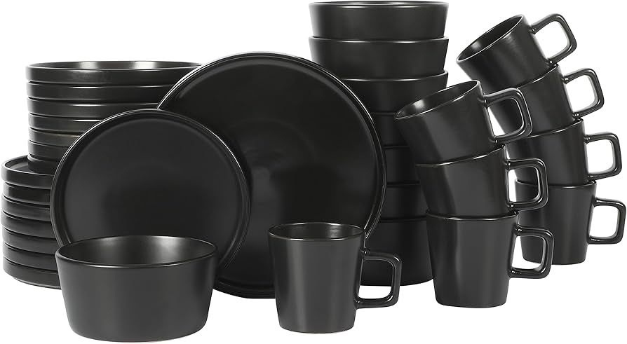 Gibson Soho Lounge Bowery 32 Piece Matte Black Stoneware Dinnerware Plates, Bowls, and Mugs Set -... | Amazon (US)