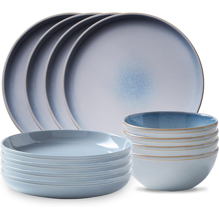 Corelle Stoneware 12-pc Dinnerware Set, Nordic Blue, Solid and Reactive Glazes, Service for 4, Di... | Walmart (US)