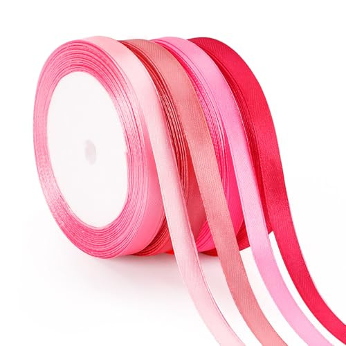 DECYOOL Pink Ribbons,4 Rolls 100 Yards Pink Satin Ribbons 10mm Wide Craft Gift Wrapping Ribbon for Flower Bouquet Wedding Decoration | Amazon (US)