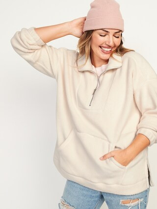 Oversized Sherpa Half-Zip Tunic Sweatshirt for Women | Old Navy (US)