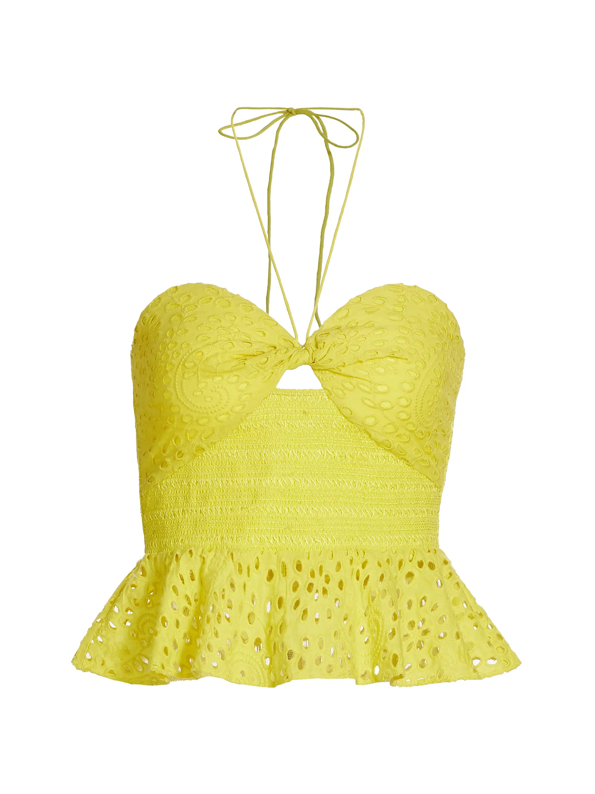 Halter Eyelet Peplum Crop Top | Saks Fifth Avenue